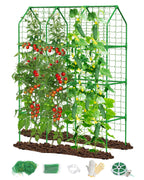 65" Cucumber Trellis for Climbing Plants Outdoor, Metal Garden Trellis for Raised Bed, Plant Support Structures with Netting for Cucumbers Tomatoes Beans Peas (50 * 17 * 65inch(L*W*H), Trellis)
