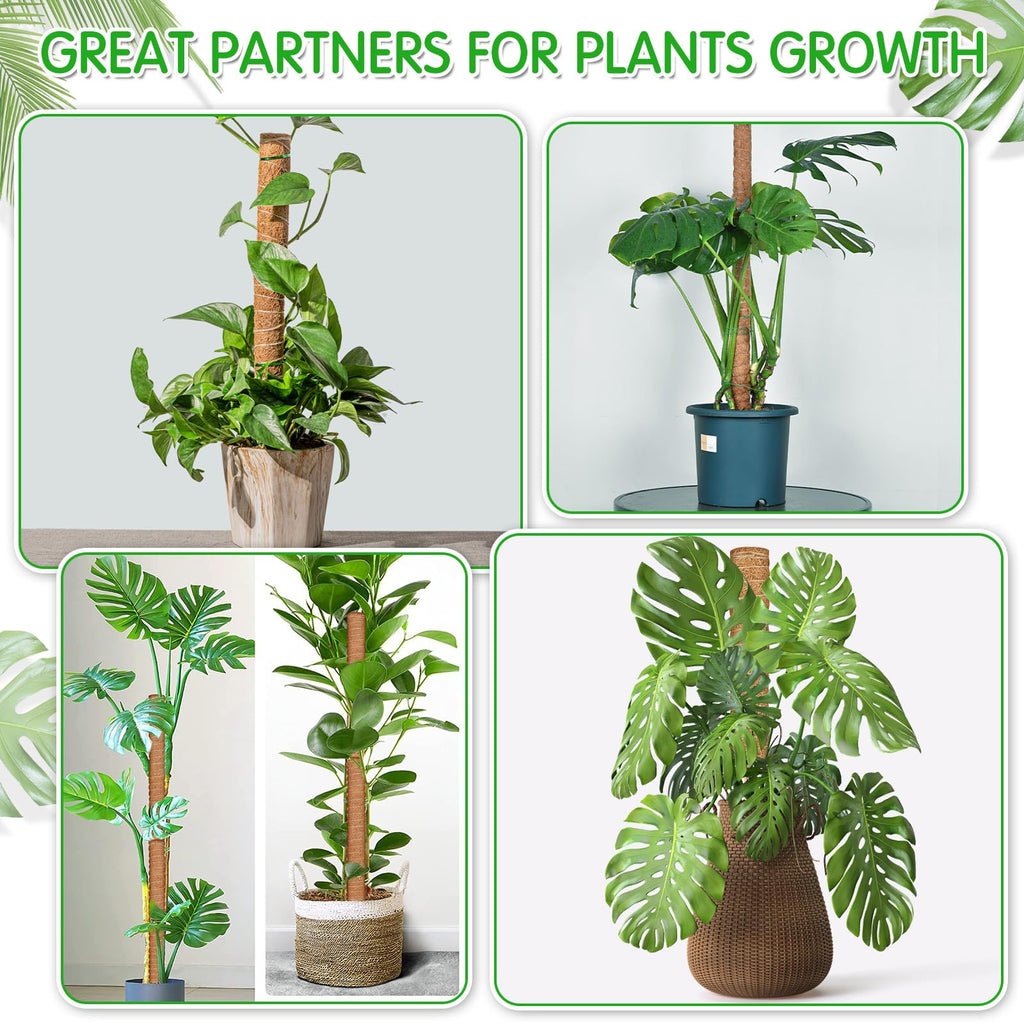 ROADPLUM 102 Inch Moss Pole for Plants Indoor (2*21.7", 2*16.5", 2*12.6") 6Pcs Coco Coir Pole Monstera Plant Support Pole for Plants Climbing with 65.6ft Twist Tie, Plant Tie and Jute Rope for Potted