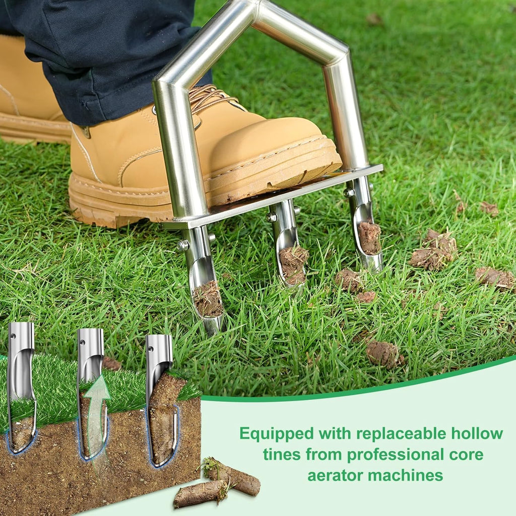 Heavy Duty Steel Hollow Tine Core Aerator for Clay Soil, Non-Clog - Blue