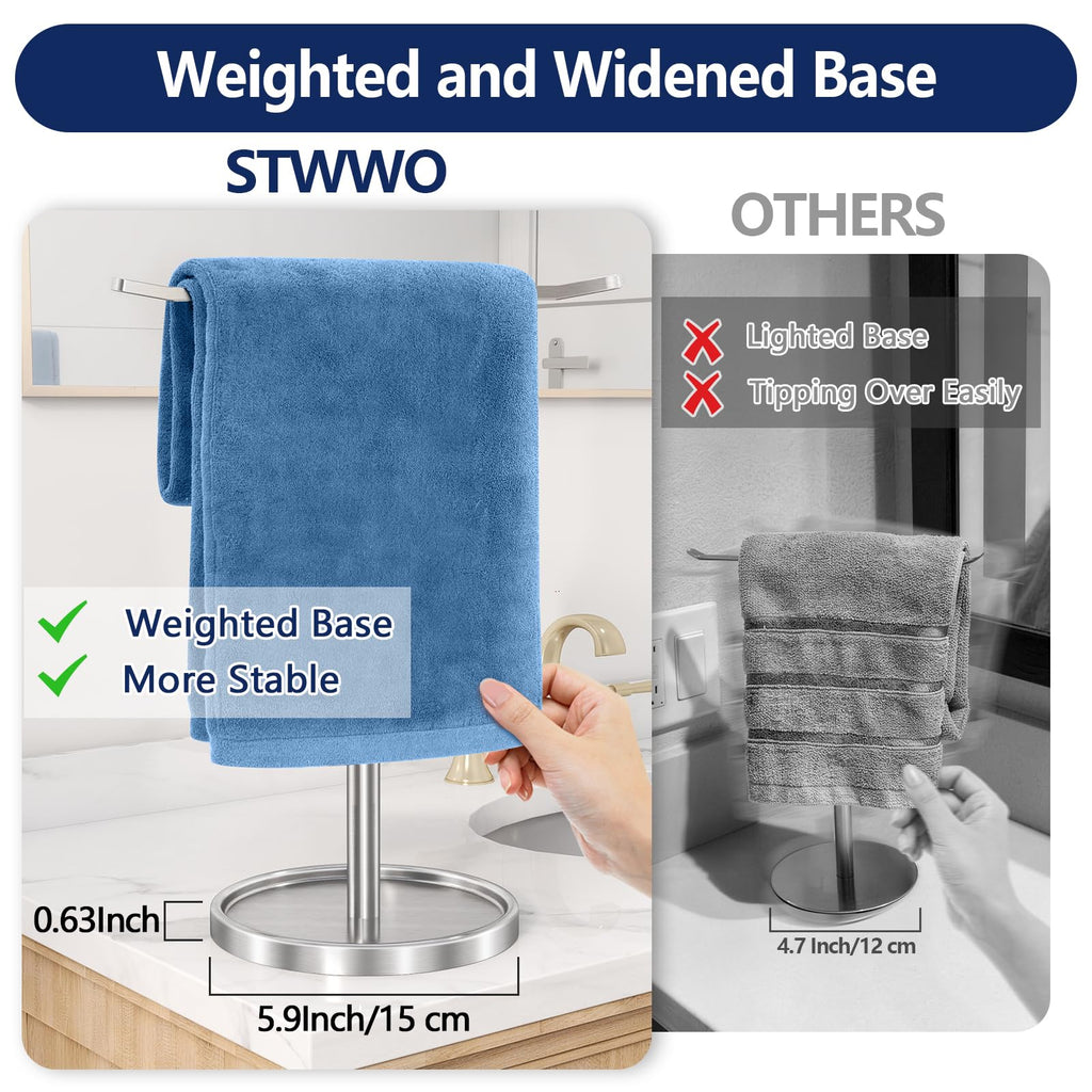 STWWO Hand Towel Holder, Stainless Steel Towel Holder Stand for Bathroom, Kitchen Countertop, T-Shaped Hand Towel Rack Stand, Brushed Nickel