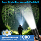BESTSUN Rechargeable Flashlights 1000 High Lumens 2 Pack, Super Bright Tactical Flashlight 3 Modes with Power Display, Waterproof Zoomable LED Flash Light for Home Emergencies Camping Hiking