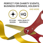 Grand Opening Ribbon and Scissors – Red 20 Ribbon Cutting Scissors with Gold Blade and Golden Satin Ribbon for Special Events & Inaugurations