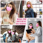 Disposable Face Mask Adults Pink - 100 Pack Individually Wrapped, 4 Ply Protection, Breathable and Comfortable Safety Masks for Women & Men