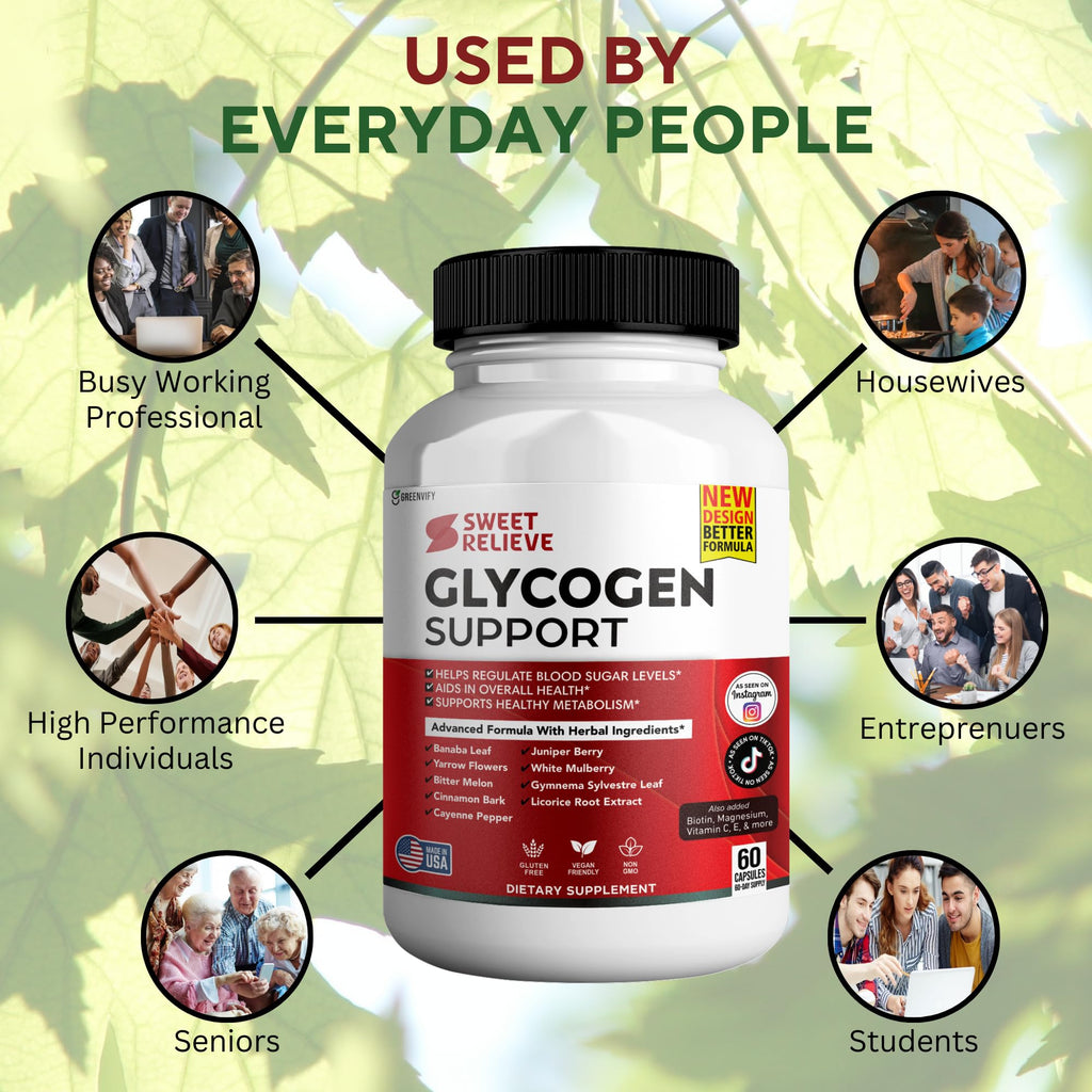 GREENVIFY Sweet Relieve Glyco Optimizer, Advanced Glycogen Support and Blood Vessel Cleanse, 60 Capsules