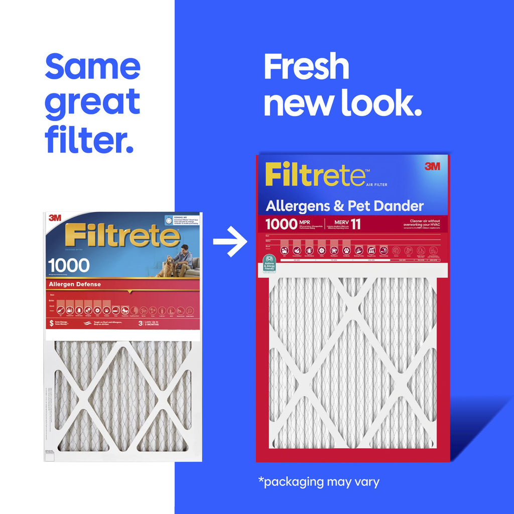 Filtrete 16x25x1 Air Filter, MERV 11, MPR 1000, Allergens & Pet Dander, 3-Month AC and Furnace Filters, Cleaner Air, Reliable Airflow, 4 HVAC Filters (Actual Size 15.68 x 24.68 x 0.81 in)