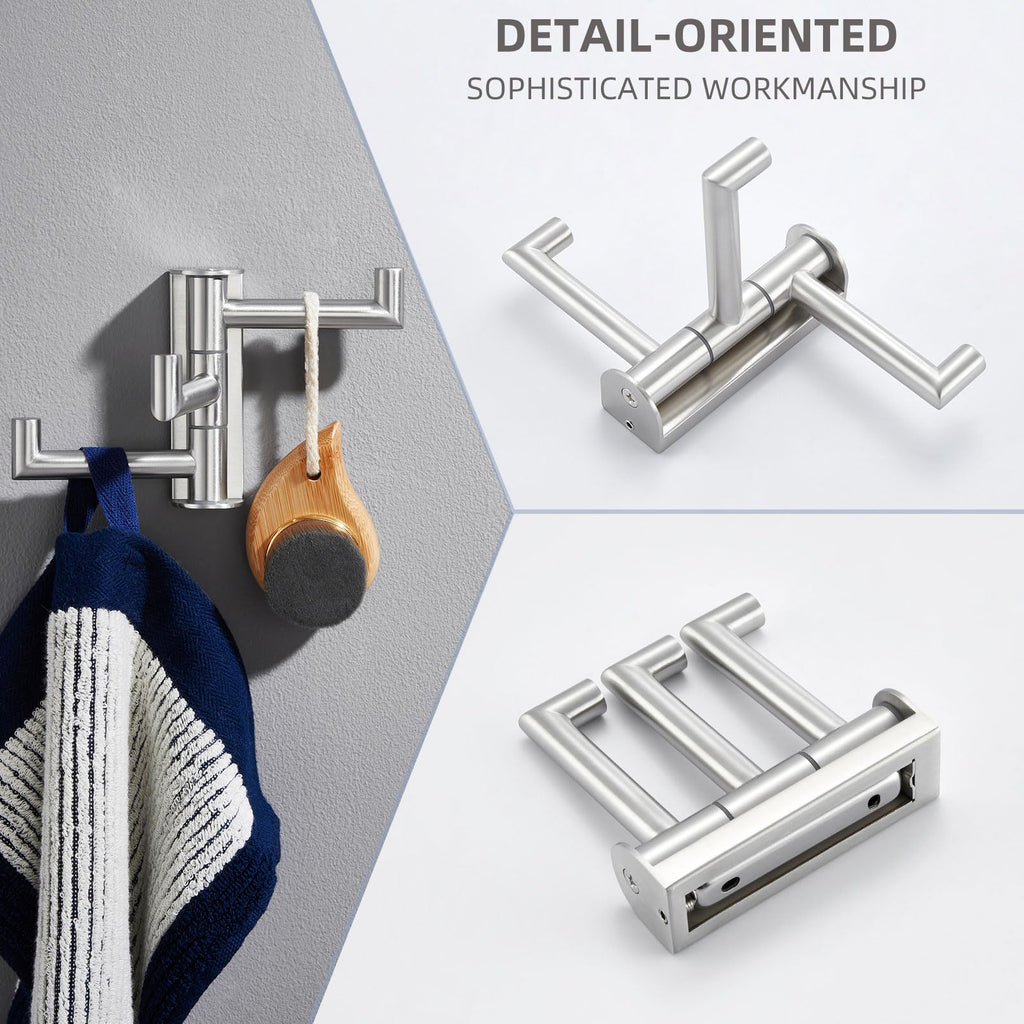 Angle Simple Swivel Towel Hook 3 Arms, SUS304 Stainless Steel Foldable Robe Towel Hook for Bathroom, Wall Coat Holder, Brushed Nickel