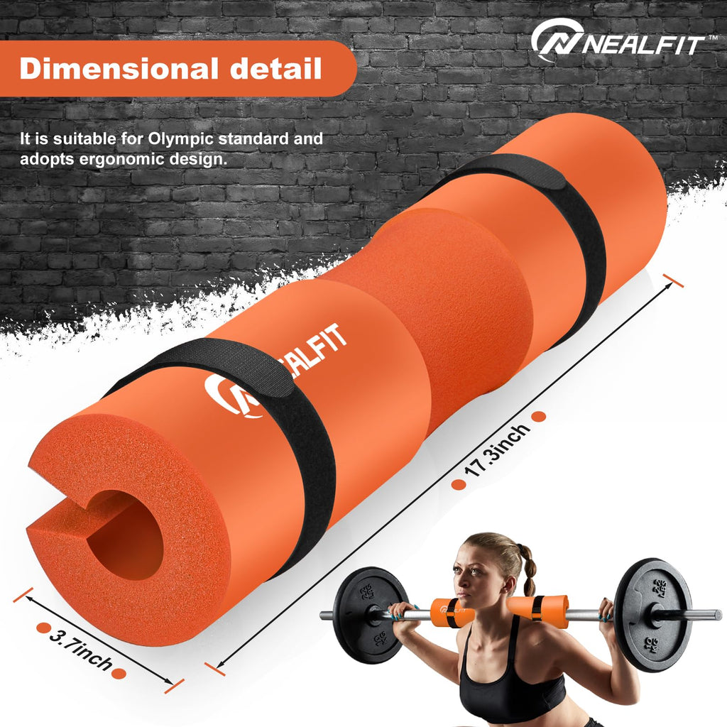 NEALFIT Barbell Pad Squat Pad for Squats���Squat Bar Pad���Great for Weightlifting,Lunges and Hip Thrusts���Foam Sponge Pad���Fit Standard and Olympic Bars Perfectly (Orange)