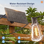 addlon 150FT(144+6) Solar String Lights Outdoor with Remote, Long-Lasting Waterproof Patio Lights, Dimmable & Timable Hanging Solar Light with 45 LED Bulbs for Outside, Yard, Garden, Camping, Gazebo