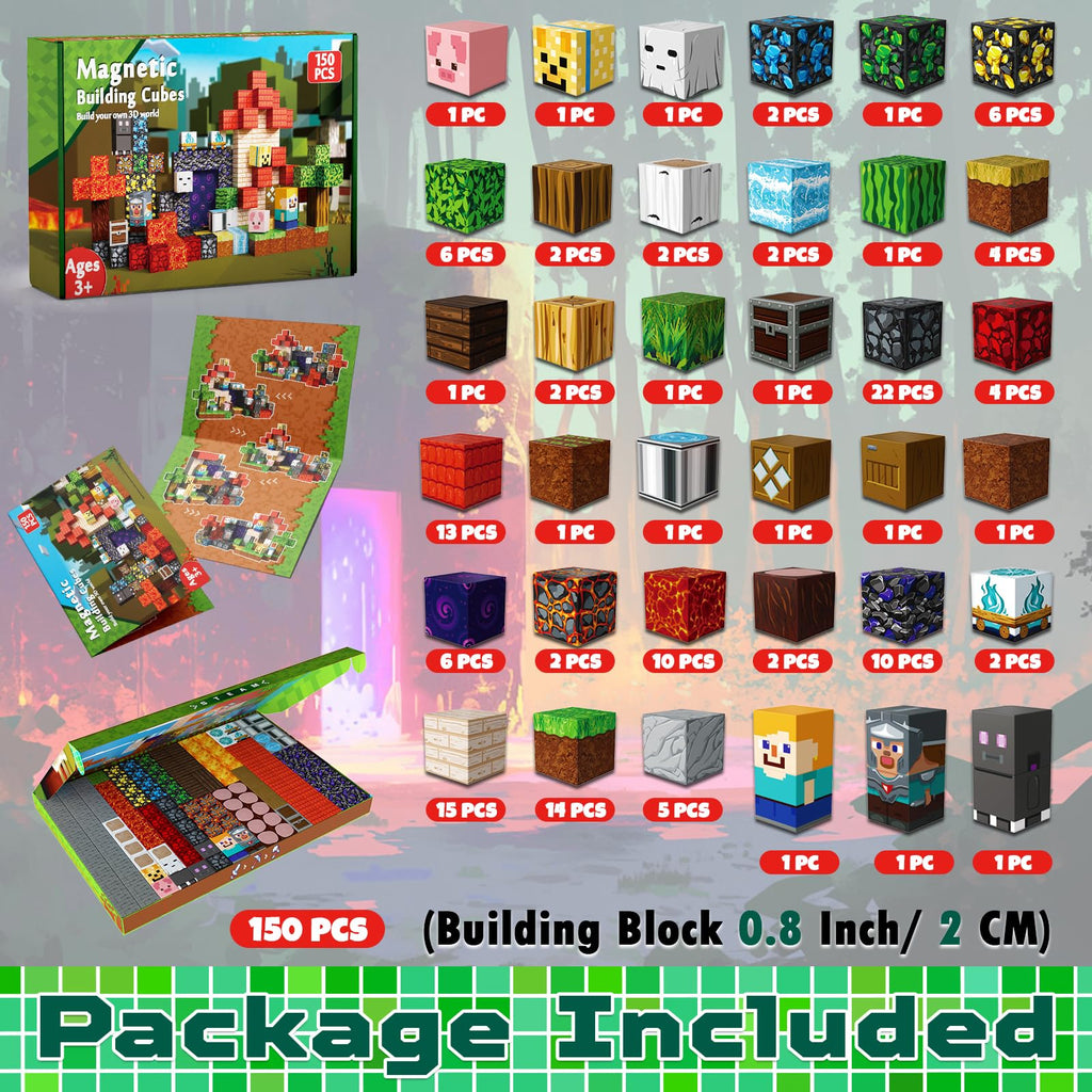 150 PCS Magnetic Blocks - Building Block for Kids Ages 4-8, Magnet Blocks Cubes Tiles Constructions Toys Girl Boy, STEM Educational Montessori Stacking Toy, Sensory Play Game Preschool Learning Gifts