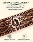 Fashtour Pure Copper Bracelet for Men & Women, Vintage Floral Cuff