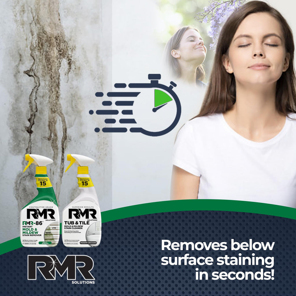 RMR Mold Stain Eraser Max Pack – No-Scrub Tub & Tile Cleaner + Instant Mold & Mildew Stain Remover Spray, Indoor/Outdoor Bathroom, Shower, Siding, & Deck Cleaning Kit, 2–32 Oz Bottles