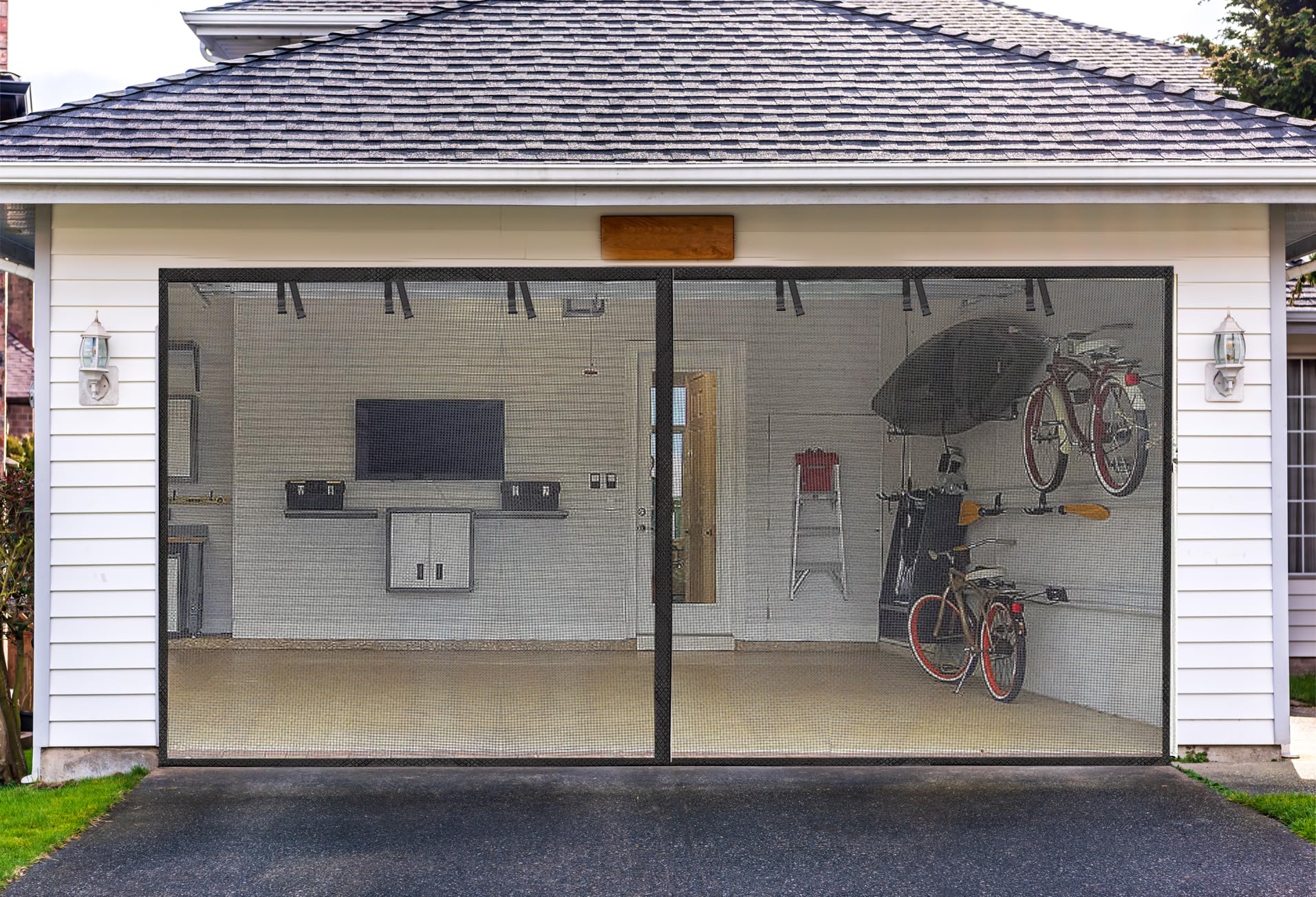 Garage Screen Doors for 2 car garage-18x8FT Fiberglass 3000g/6.7lb Durable Heavy Duty Magnetic Garage Door Screen Retractable Hands Free with 6 Roll Up Straps for Patio Workshop Home Gym Sun Room