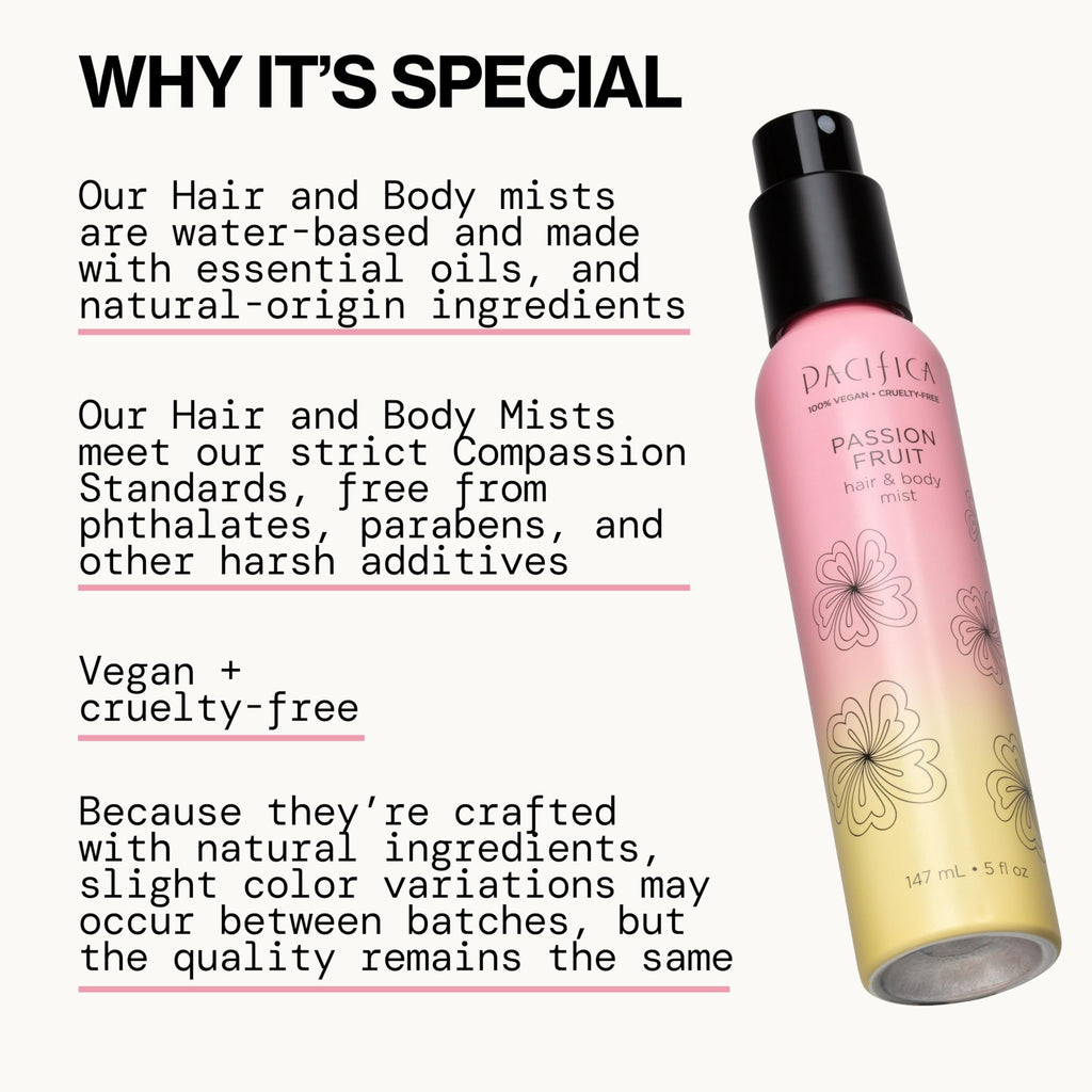 Pacifica Hair Mist Perfume & Full Body Spray for Women - Passion Fruit Body Mist Fragrance w/Pineapple, Orange Blossom, Vanilla, Sandalwood & Bergamot ��� Alcohol-Free, Vegan & Cruelty-Free, 5 oz