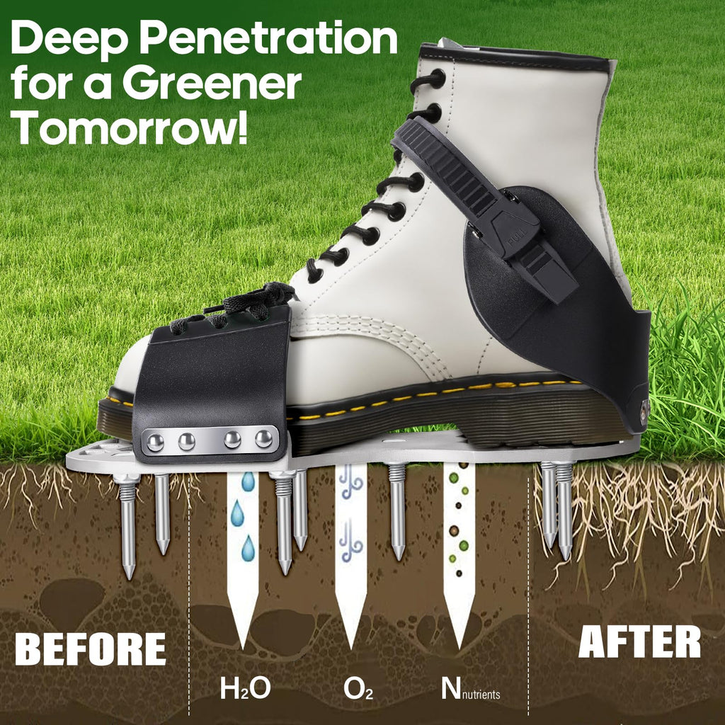 Aerator Shoes, Lawn Aerator Shoes for Grass with 5mm Metal Sole, Aeration Shoes for Lawn with Adjustable Straps, Fully Assembled Aerating Shoes for Lawn with Bend-Resistant Spikes - Black