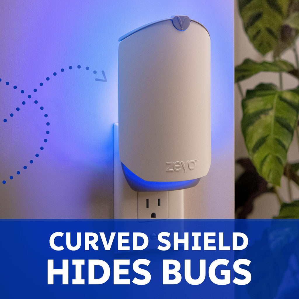 Zevo Flying Insect Trap - Plug-in Indoor Fly Trap and Bug Light Trap Refill with Blue and UV Light - No-Mess Cartridge for House Flies, Fruit Fly Trap and Gnats (1 Plug-in Base and 3 Cartridges)
