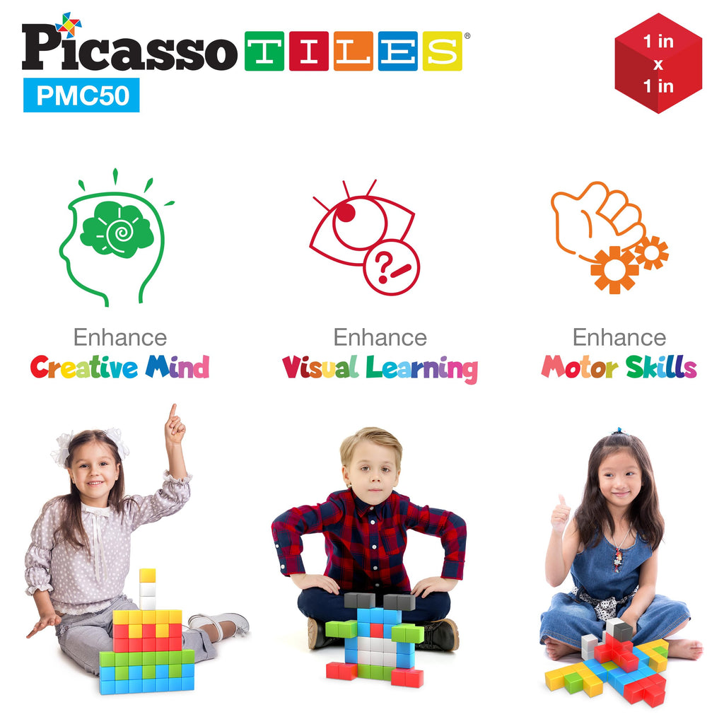 Picasso Cubes Kids Pixel 1” Magnetic Puzzle Cube Mix & Match w/Free Ideabook Sensory Toys STEAM Learning Building Block Magnets Construction Toy Set Stacking Magnet Creative Kit