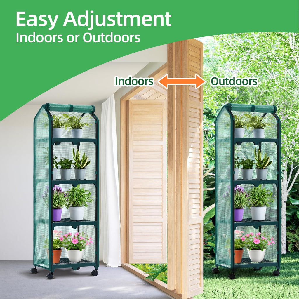Ohuhu Mini Greenhouse for Indoor Outdoor, Small Plastic Plant Green House with Locking Wheels Portable Greenhouses with Durable Cover for Seedling, Ideal Gardening Gifts for Women Men Green