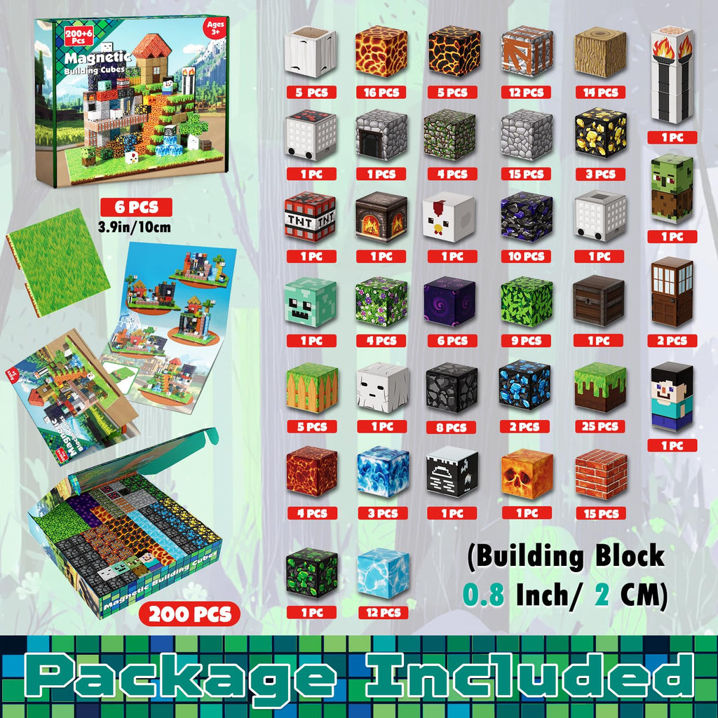200PCS Magnetic Blocks - Magnet Blocks with 6 Baseplate,Magnetic Building Blocks for Kid Ages 3 4 5 6 7 8, Stacking Magnets for 3-8 Kids, Birthday Gifts for 3-10 Year Old Boys Girls, STEM Learning Toy