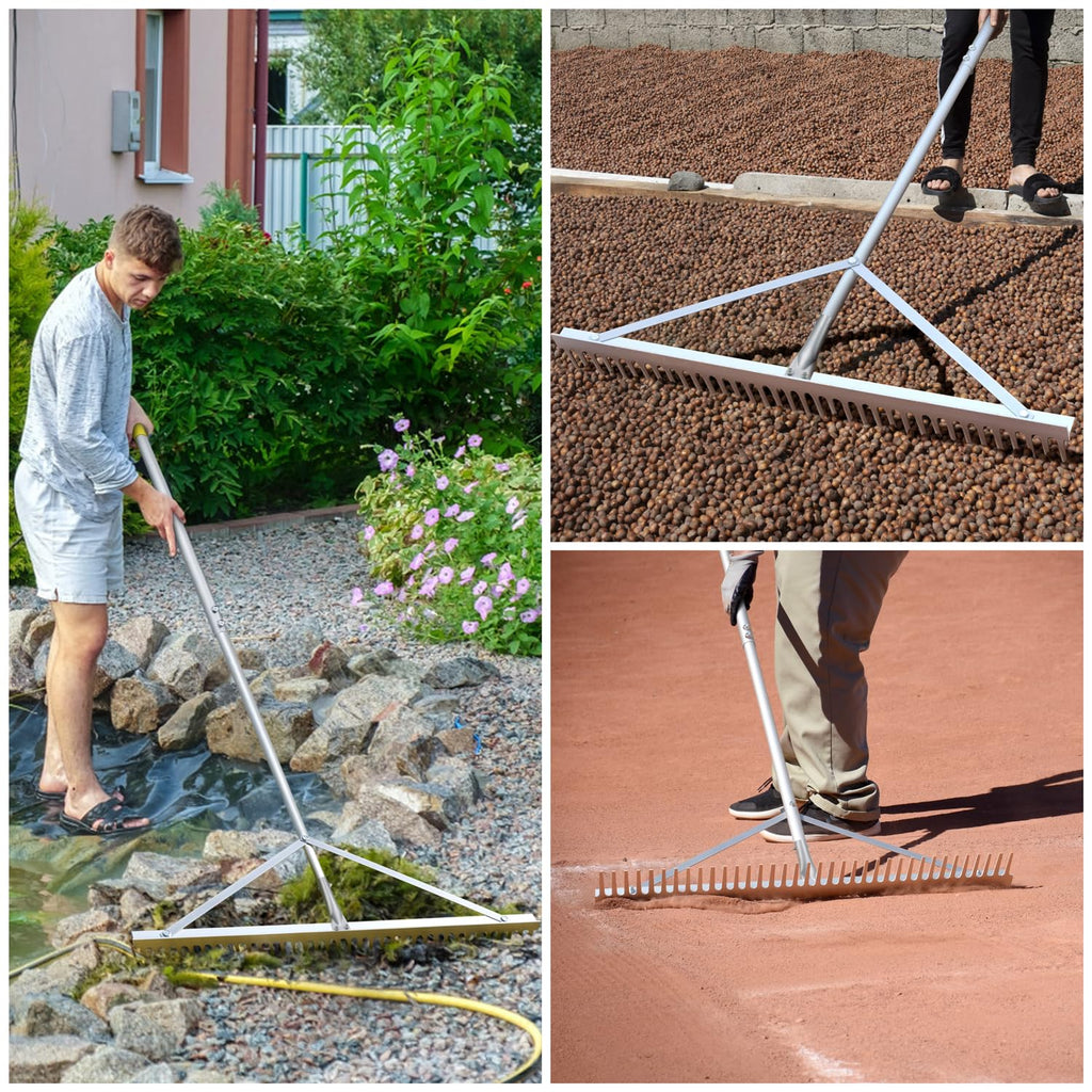 Byhagern Landscape Rake 36'', Aluminum Rakes with Lightweight 69'' Handle, Landscaping Rake Tool for Lawn Care, Beach