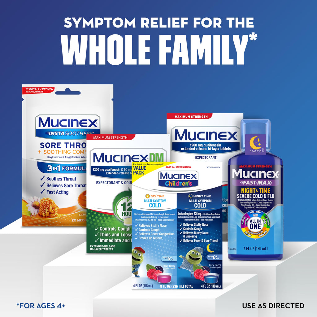 Mucinex Cold & Cough, Children's Multi-Symptom Day/Night Liquid, Very Berry, 8oz (2x4oz) Relieves Nasal & Chest Congestion, Thins & Loosens Mucus, Controls Cough, Reduces Fever, Soothes Sore Throat