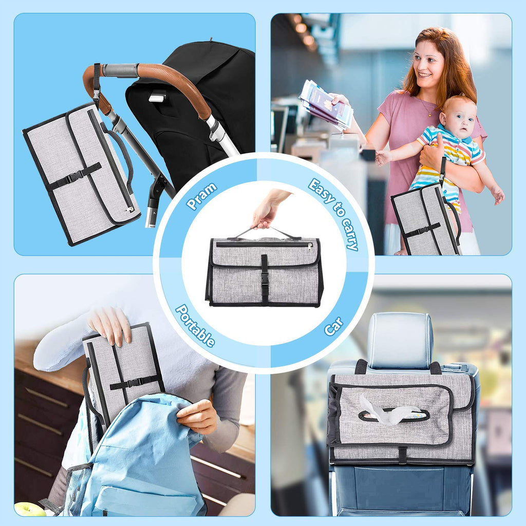 Portable and Waterproof XL Baby Changing Mat - This Nappy Changing mat is a Detachable Bag consisting of 6 Pockets Along with a Wipe Dispenser and a Comfortable Cushion for Baby's Head