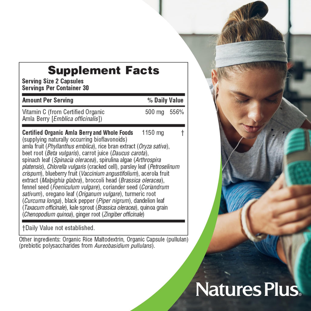 NaturesPlus Source of Life Garden Vitamin C - 60 Capsules - Immune System Support - USDA Certified Organic, Non-GMO, Vegan, Gluten Free - 30 Servings