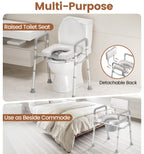 SOUNDFUSE Bedside Commode Chair with Padded Seat and Backrest, Aluminum Dual-Crossbar, Height Adjustable, Portable Toilet for Seniors and Adults, Potty Bucket and Splash Guard, 350 lbs Weight Capacity