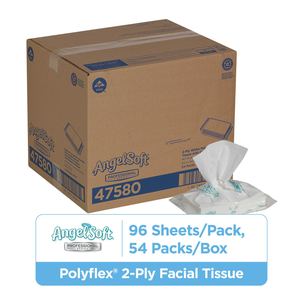 Georgia-Pacific Angel Soft Professional Series Polyflex 2-Ply Facial Tissue Paper (47580),96 Sheets Per Pack, 54 Bulk Tissue Packs Per Case, Fits Any Dispenser