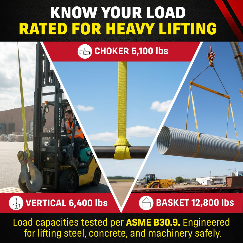 DD Sling (USA Made). 2" wide X (4' to 20' lengths) in Listing! 2 Ply Twisted Eye, Nylon Lifting Slings, Eye & Eye, Heavy Duty (900 webbing), 6,400 lbs Vertical, 5,100 Choker, 12,800 Basket Load Capacity (2inX8ft)