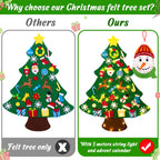 jollylife 3ft DIY Felt Christmas Tree Set + Snowman Advent Calendar - Xmas Decorations Wall Hanging 33 Ornaments Kids Gifts Party Supplies