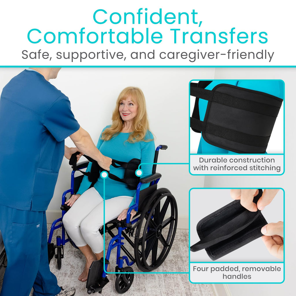 Vive Standard Transfer Sling (31.5 Inch) - Gait Belt for Elderly & Disabled - Patient Lifting Aid for Seniors & Injured - Bed & Wheelchair Transfer for Home Use (Black)