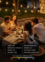 Minetom 100FT Outdoor String Lights with Remote, 46+2 Shatterproof ST38 LED Bulbs, Waterproof Patio Lights with 3 Modes, Dimmable & Connectable 2700K Hanging Lights for Backyard Porch Deck Balcony