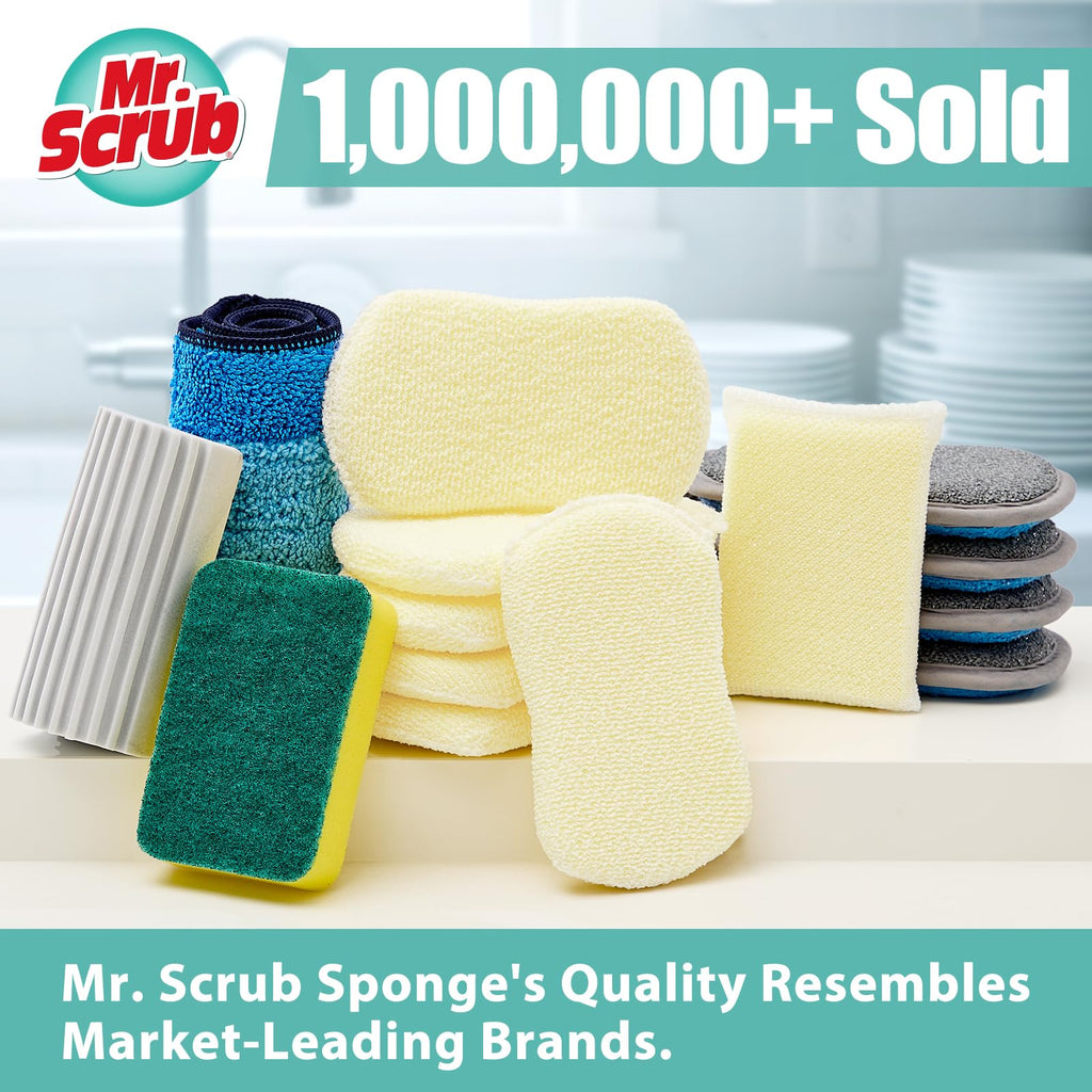 Mr. Scrub Sponges Kitchen Scrub Dish Sponge Scouring Pad, 24 Pack Cleaning Brush Scrubber Supplies for Soap, Dishwashing Dinnerware Sets Pan Pot Glass Dishwasher Sink Bathroom Towels Cloth Rags Holder