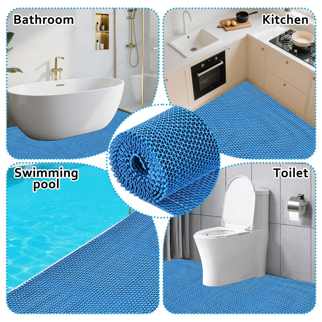 16in x 10Ft Drainage Non Slip Flooring Mats Swimming Pool Bathroom Anti-Fatigue Rubber Matting Heavy Duty Commercial Anti Slip Floor Mats for Garage Restaurant Sauna SPA, 15.7inch x 118inch