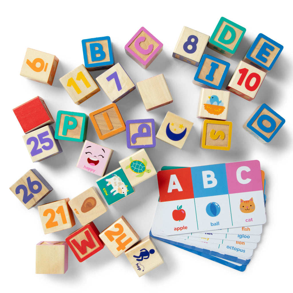 Ms. Rachel Melissa & Doug Letter, Number, and Game Wooden Learning Blocks with Activity Cards for Girls and Boys Toddlers Ages 18 Months+ - FSC Certified