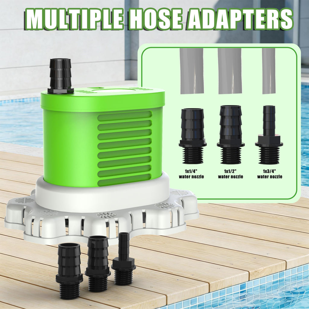 AgiiMan Pool Cover Pump Above Ground - 850 GPH Submersible Water Pump for Pool Draining, Portable Small Sump Pumps with 16' Drainage Hose and 25' Power Cord, 3 Adapters, Green
