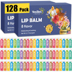 YesBes 128 Pack Lip Balm, Natural Lip Balm Bulk with Vitamin E and Coconut Oil, Moisturizing Lip Balms for Dry Cracked Lips, Lip Balms for Valentines Gifts Stocking Stuffers - 8 Flavors