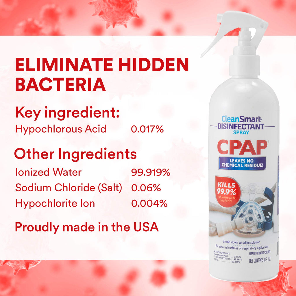 CleanSmart CPAP Disinfectant Spray, Kills 99.9% of Bacteria and Viruses on CPAP Equipment, No Residue, 16 oz (Pack of 2)