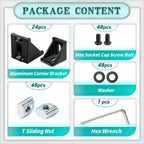 PETOX 24 Set Black 3030 Series Aluminum Extrusion Profile Connector, Includes 1pc Wrench, 24pcs 2835 Corner Bracket, 48pcs M6 T-Slot Sliding Nuts and Hex Screw Bolt for 20S Aluminum Rail Accessories