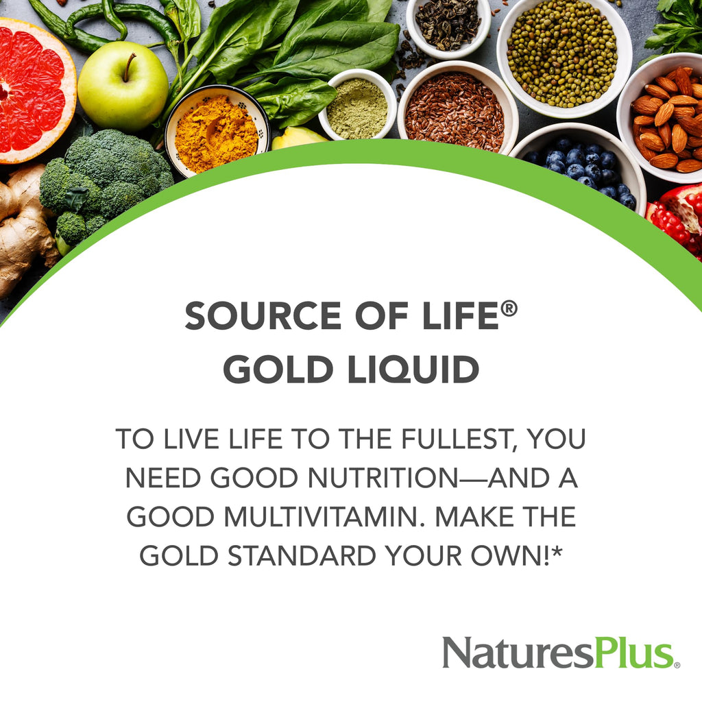 NaturesPlus Source of Life GOLD Multivitamin Liquid - 8 fl oz, Pack of 2 - With Vitamins D3, B12 & K2 - Vegetarian & Gluten Free - 16 Total Servings
