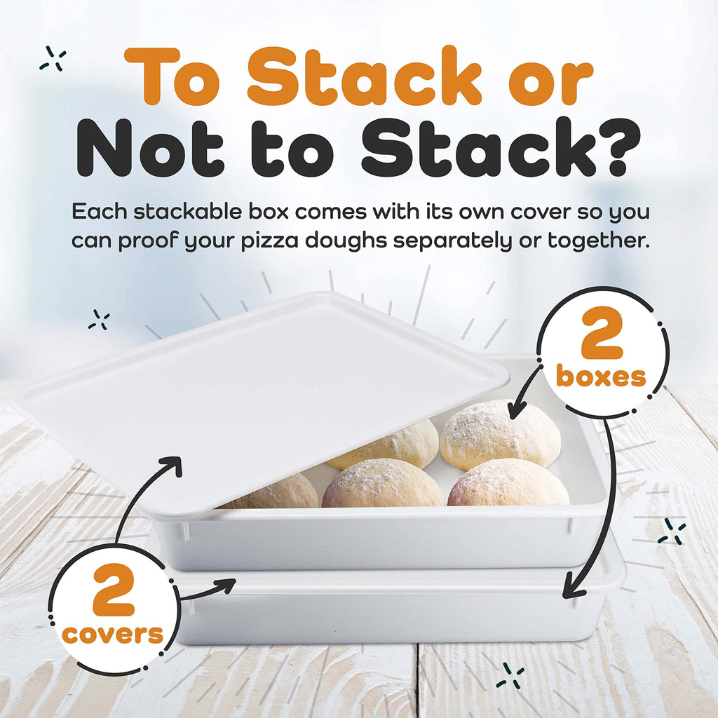 GSM Brands Pizza Dough Proofing Box - Stackable Commercial Quality Trays with Covers (17.25 x 13 Inches) - 2 Trays and 2 Covers