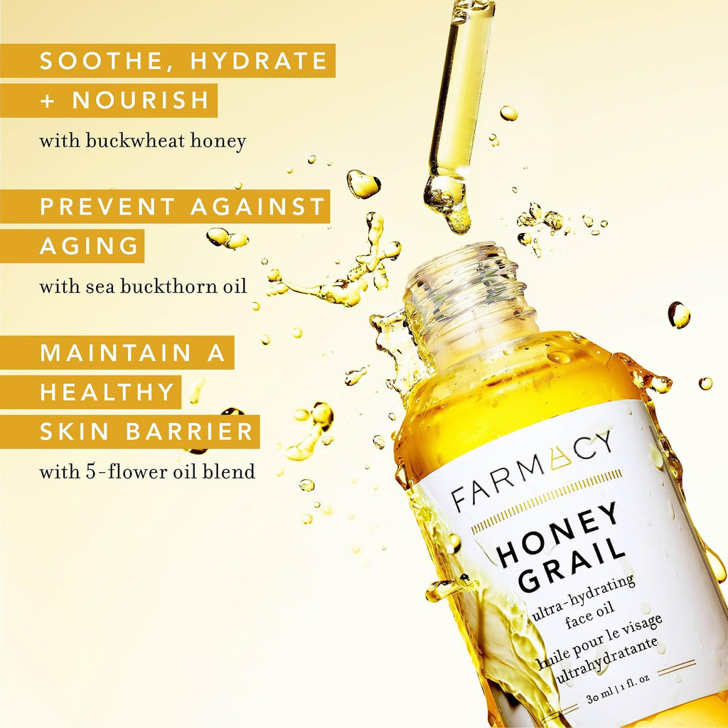 Farmacy Honey Grail Hydrating Face Oil - Nourishing Oil for Skin & Hair - Infused with Sea Buckthorn, Rosehip & Buckwheat Honey to Moisturize & Maintain a Healthy Skin Barrier (30ml)