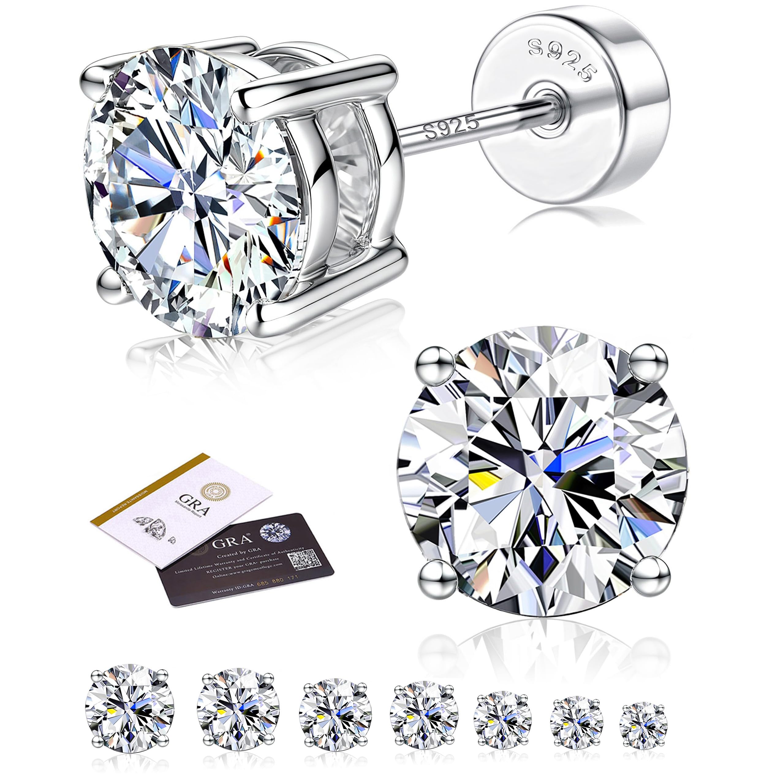 LOLIAS Moissanite Flat Back Earrings for Women Men 925 Sterling Silver Stud
