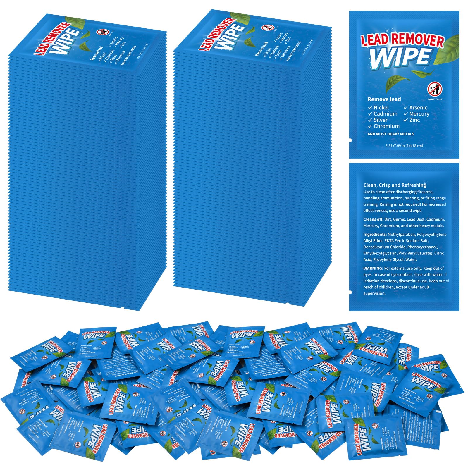Heigble 200 Pack Lead Remover Wipes for Shooting Hand&Surface Cleaning Wipes Effectively Removes Lead, Dust, Oil&Grime Individually Wrapped Wipe for Shooting Ranges, Hunting, Industrial Use (Blue)