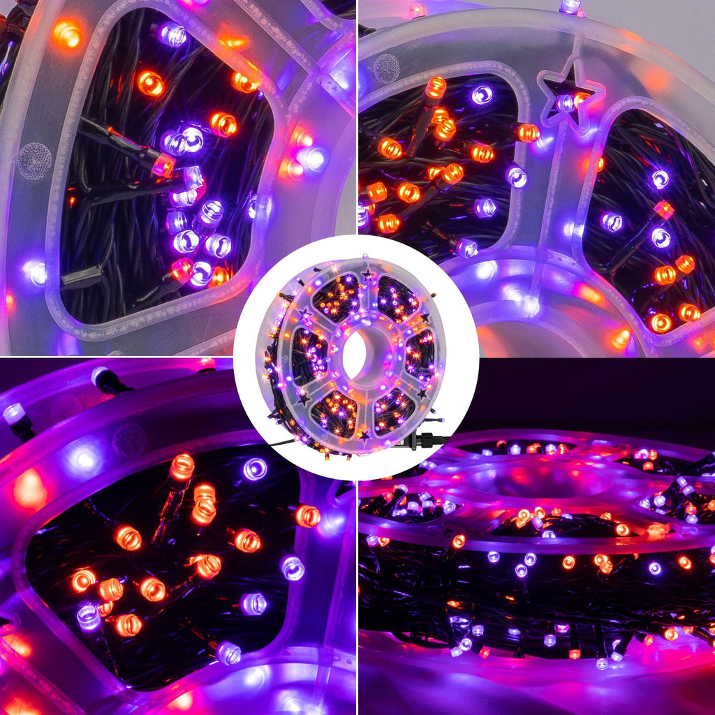 FUNPENY 164FT 500 LED Halloween Lights, 8 Modes Waterproof Plug in String Lights for Halloween Indoor Outdoor Yard Party Wedding Garden Home Decorations (Purple & Orange)