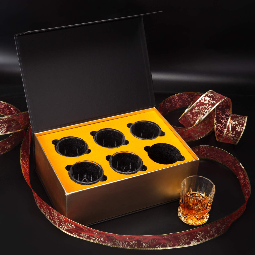 KANARS Whiskey Glasses Set of 6 with Elegant Gift Box for Liquor Scotch Rum