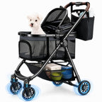 OJCME 3 in 1 Pet Carrier Stroller with Detachable Carrier, Foldable Dog & Cat Stroller for Small/Medium Dogs up to 33 lbs, Large Storage Bag, Full Window Mesh, One-Touch Dual Brake, Car Seat