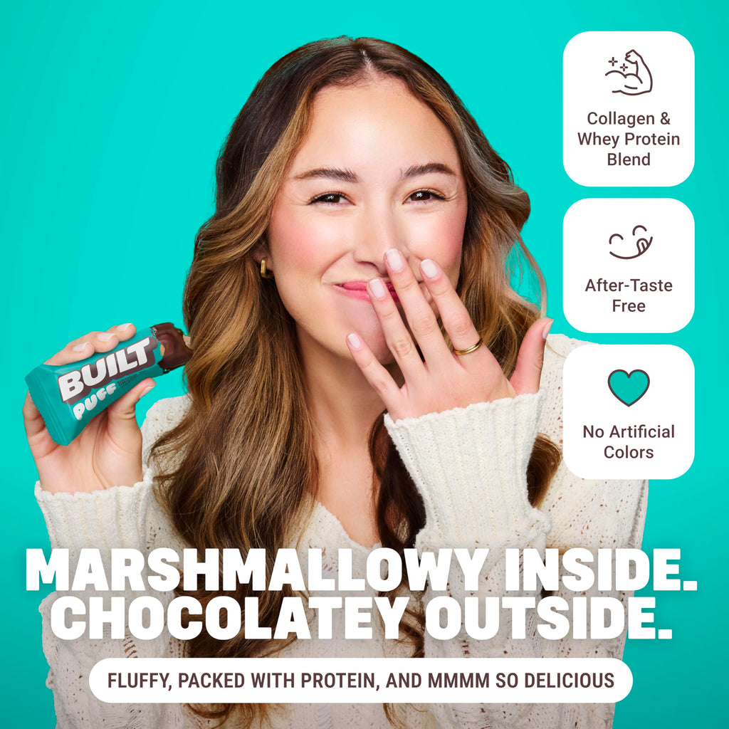 Built Bar 12 Pack High Protein and Energy Bars - Low Carb, Low Calorie, Low Sugar - Covered in 100% Real Chocolate - Delicious, Healthy Snack - (Cookie Dough Chunk Puff)