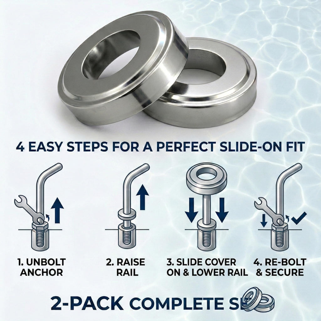 Stainless Steel Pool Handrail Covers, Fits 1.9" Tubing, Rust-Proof Escutcheon Plates & Safety Trim Rings for Deck Anchors, 304 Stainless Steel, Mirror-Polished Finish (4)