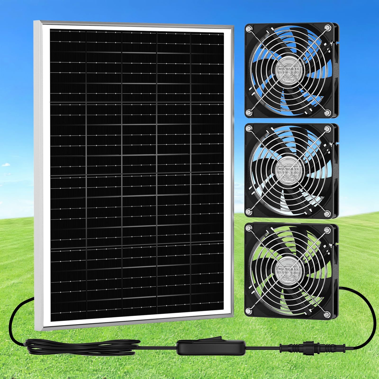 ZIZIWIN 5.5" Solar Chicken Coop Fan 3 Kit, 30W Solar Powered Greenhouse Fan, Solar Exhaust & Intake Fans Outdoor Waterproof, for Outside Shed Doghouse Ventilation Air Circulation Cooling, No Battery